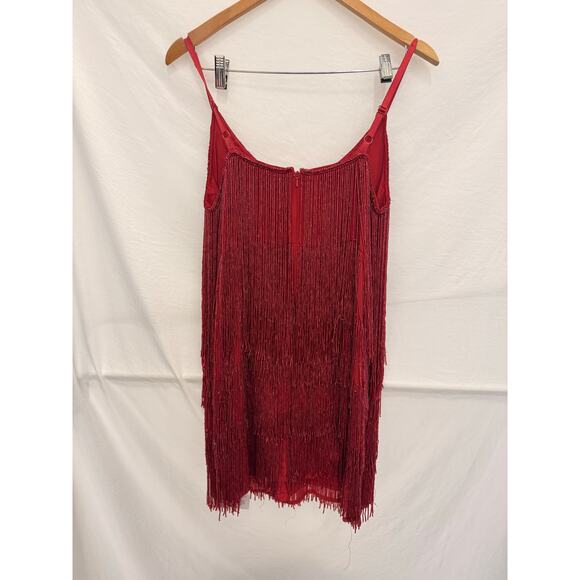 ASOS DESIGN NEW Embellished Fringed Mini Dress Red US 2 Hand Beaded‎ Party Vegas - Picture 6 of 7